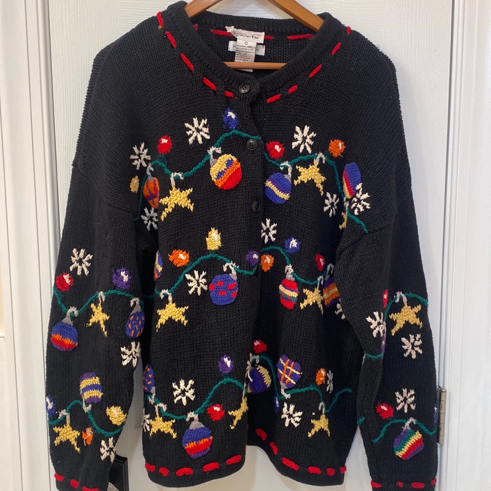 Talbots Vintage Christmas Sweater Knitted by Hand - Size XL